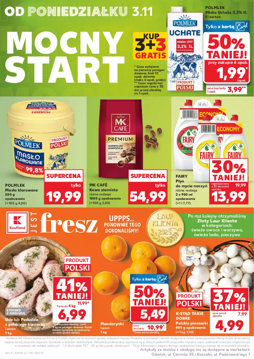 Gazetka promocyjna Kaufland - Gazetka tygodnia - ważna 29.10 do 05.11.2025 - strona 62 - produkty: Do mycia naczyń, Fa, Fairy, Gra, Kawa, Kawa ziarnista, Kosz, Kurczak, Laur, Mandarynki, Masło, Masło klarowane, Mleko, Olej, Owoce, Piec, Pieczywo, Płyn do mycia, Płyn do mycia naczyń, POLMLEK, Sok, Szal, Warzywa