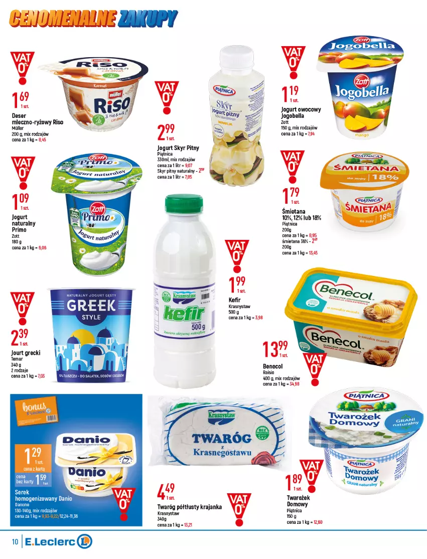 Gazetka promocyjna E Leclerc - ważna 08.03 do 19.03.2022 - strona 10 - produkty: Bell, Bella, Benecol, Danio, Deser, Jogobella, Jogurt, Jogurt naturalny, Jogurt owocowy, Piątnica, Ryż, Sałat, Ser, Sos, Twaróg, Twaróg półtłusty, Zott