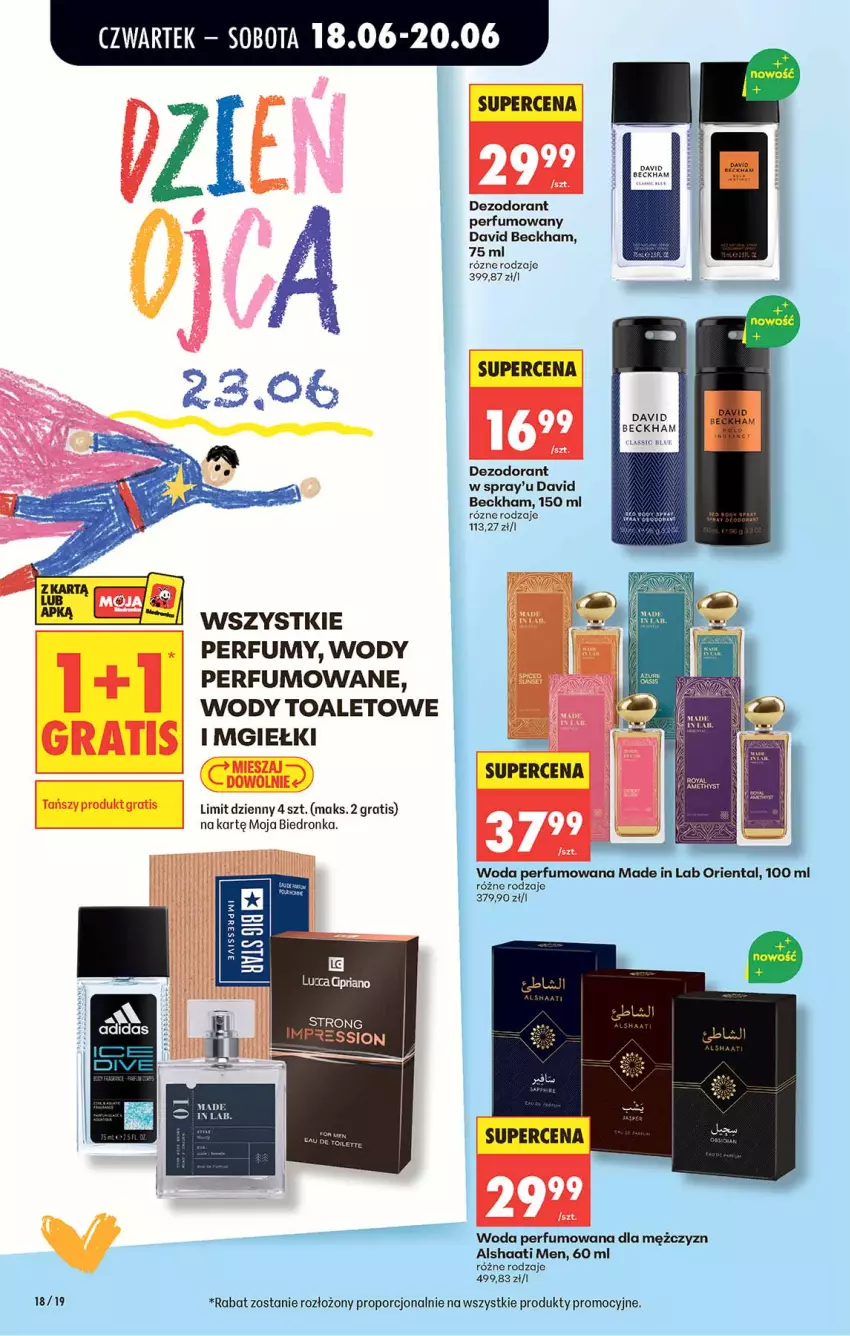 Gazetka promocyjna Biedronka - Od Czwartku - ważna 18.06 do 24.06.2026 - strona 18 - produkty: Adidas, David Beckham, Dezodorant, Fa, Gra, Perfum, Por, Woda, Woda perfumowana