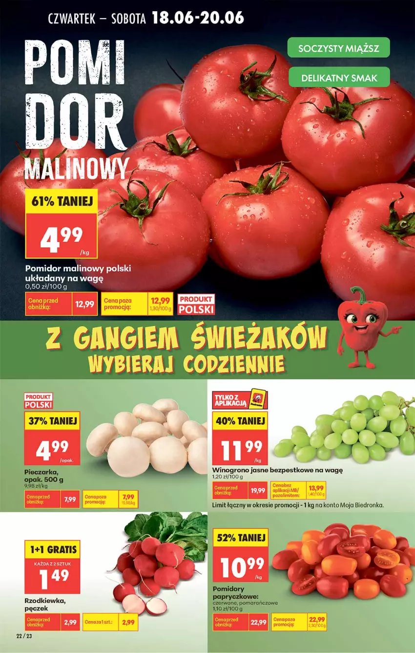 Gazetka promocyjna Biedronka - Od Czwartku - ważna 18.06 do 24.06.2026 - strona 22 - produkty: Gra, Piec, Pieczarka, Pomidor malinowy, Pomidory, Rzodkiewka, Wino