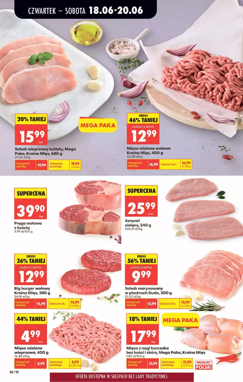 Gazetka promocyjna Biedronka - Od Czwartku - ważna 18.06 do 24.06.2026 - strona 28 - produkty: Burger, Duda, Kotlet, Kurczak, Mięso, Mięso mielone, Pręga wołowa, Schab wieprzowy