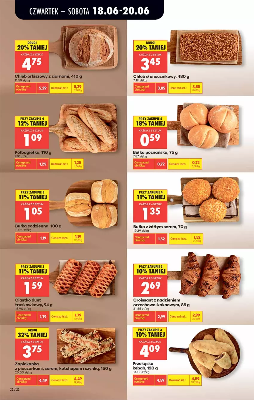 Gazetka promocyjna Biedronka - Od Czwartku - ważna 18.06 do 24.06.2026 - strona 32 - produkty: Bułka, Chleb, Croissant, Kakao, Kebab, Ser