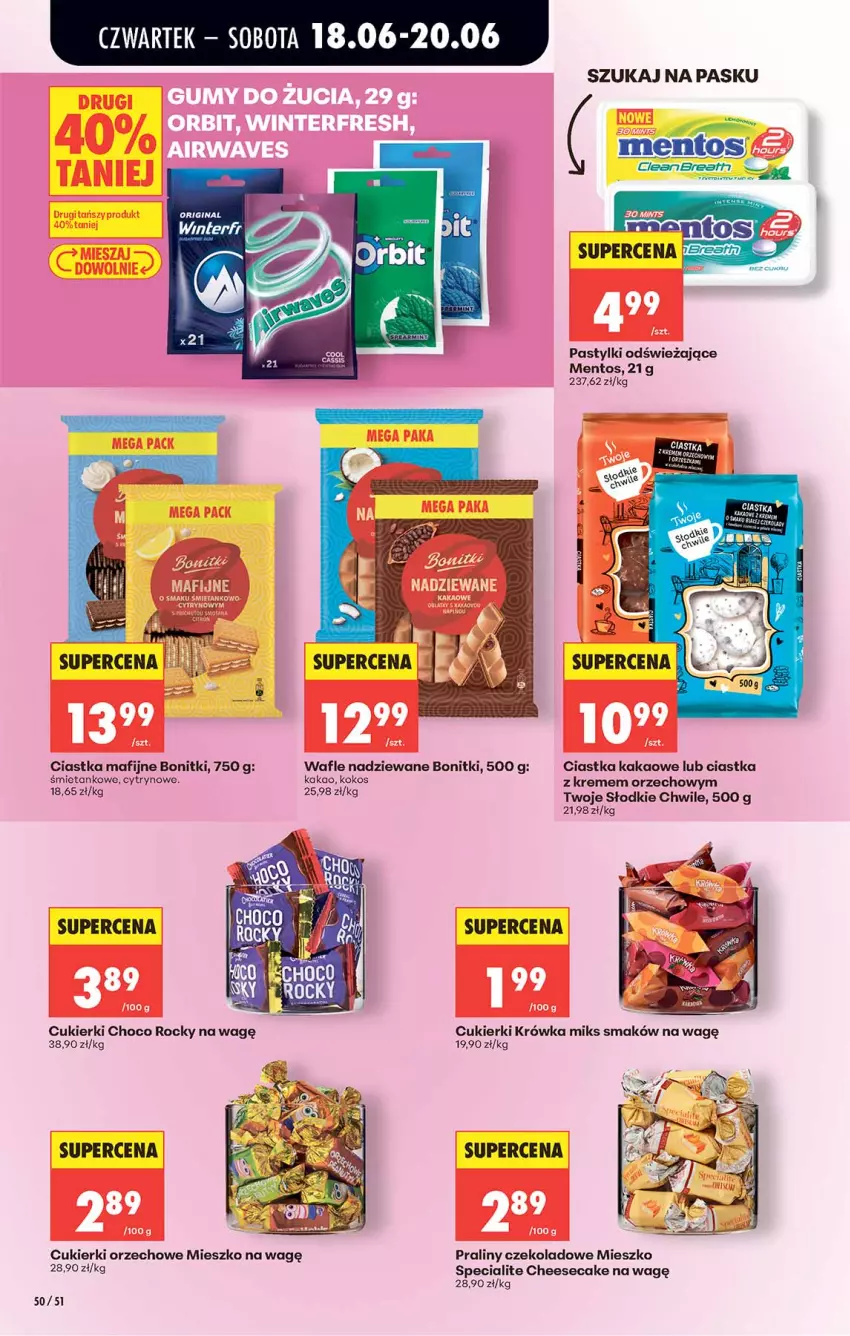 Gazetka promocyjna Biedronka - Od Czwartku - ważna 18.06 do 24.06.2026 - strona 50 - produkty: Bonitki, Ciastka, Cukier, Cukierki, Fa, Kakao, Kokos, Mentos, Pastylki, Praliny, Wafle