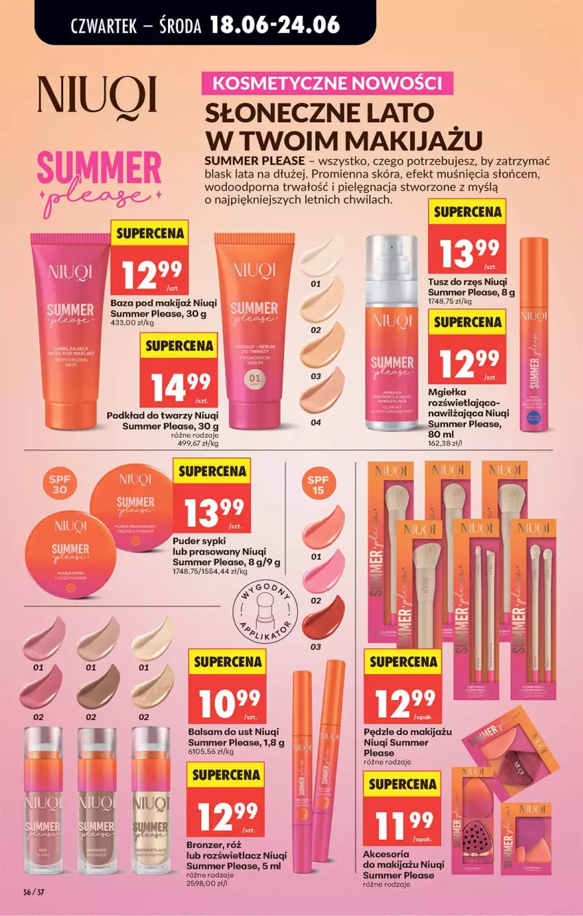 Gazetka promocyjna Biedronka - Od Czwartku - ważna 18.06 do 24.06.2026 - strona 56 - produkty: Balsam do ust, Bronzer, Makijaż, Niuqi, Podkład, Podkład do twarzy, Por, Puder, Rozświetlacz, Tusz
