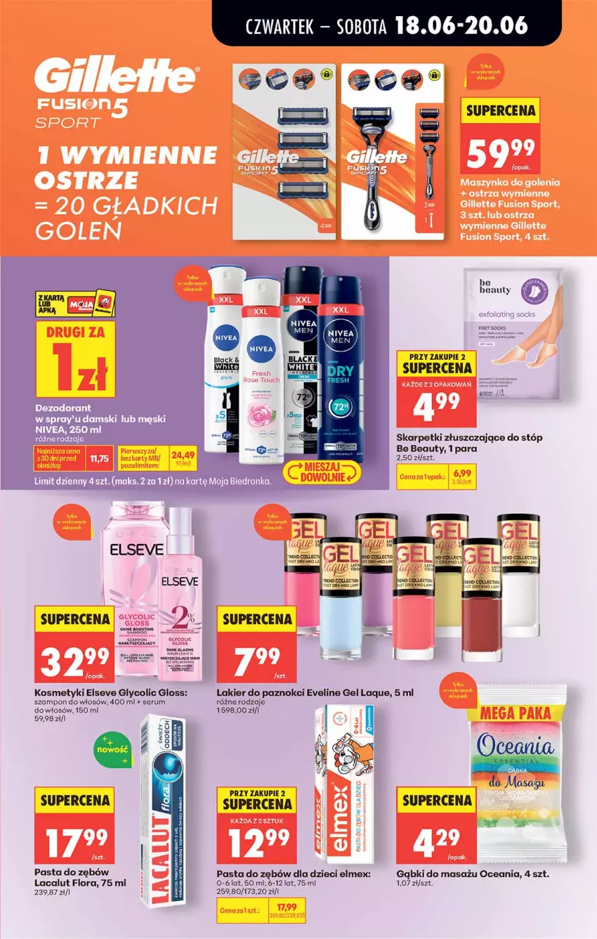Gazetka promocyjna Biedronka - Od Czwartku - ważna 18.06 do 24.06.2026 - strona 57 - produkty: Be Be, Dzieci, Elmex, Elseve, Eveline, Flora, Karp, Lacalut, Lakier, Lakier do paznokci, Nivea, Pasta do zębów, Rum, Ser, Serum, Skarpetki, Szampon