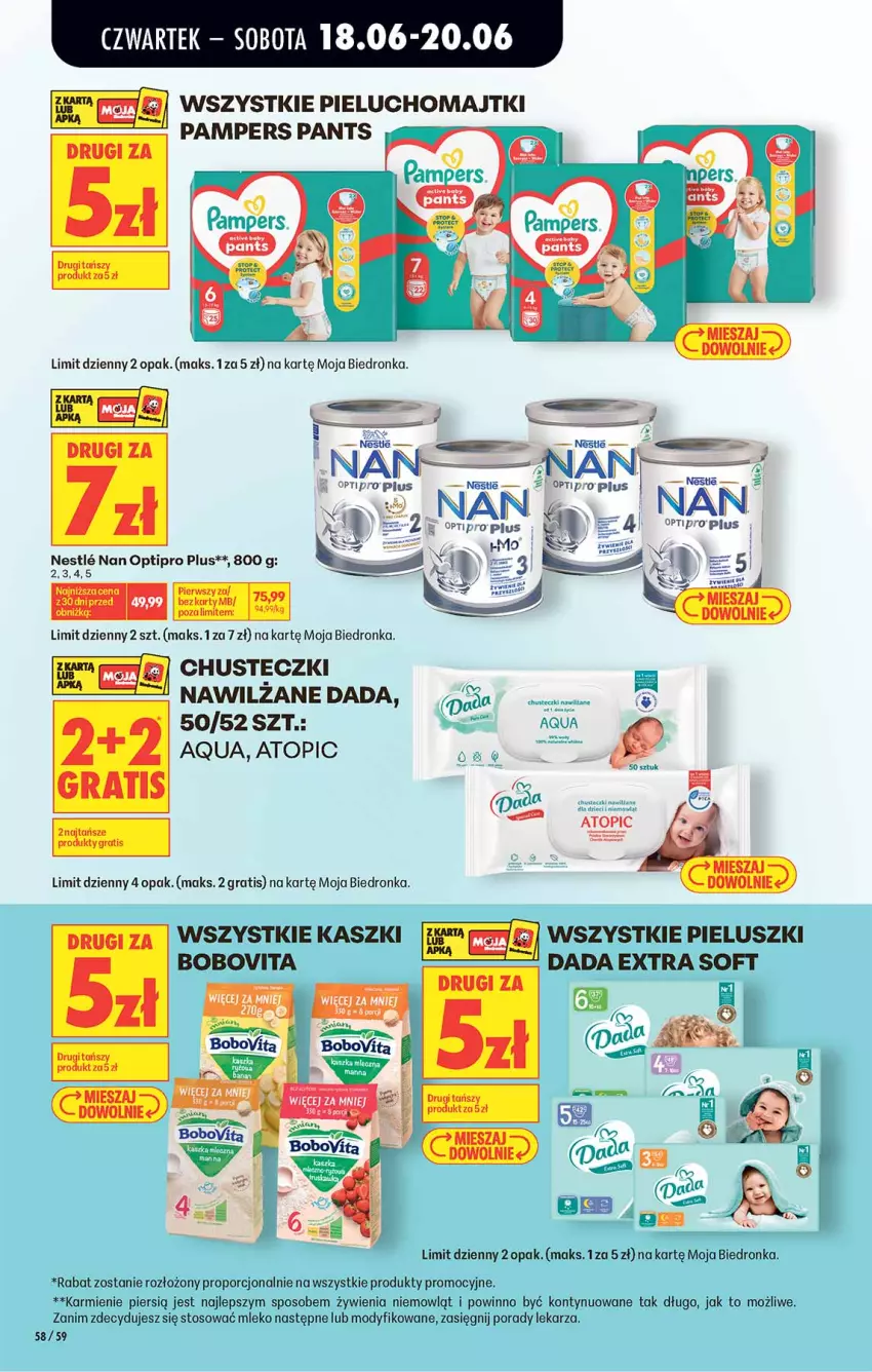 Gazetka promocyjna Biedronka - Od Czwartku - ważna 18.06 do 24.06.2026 - strona 58 - produkty: BoboVita, Chusteczki, Dada, Fa, Gra, Karmi, Mleko, NAN Optipro, O nas, Pampers, Por, Top