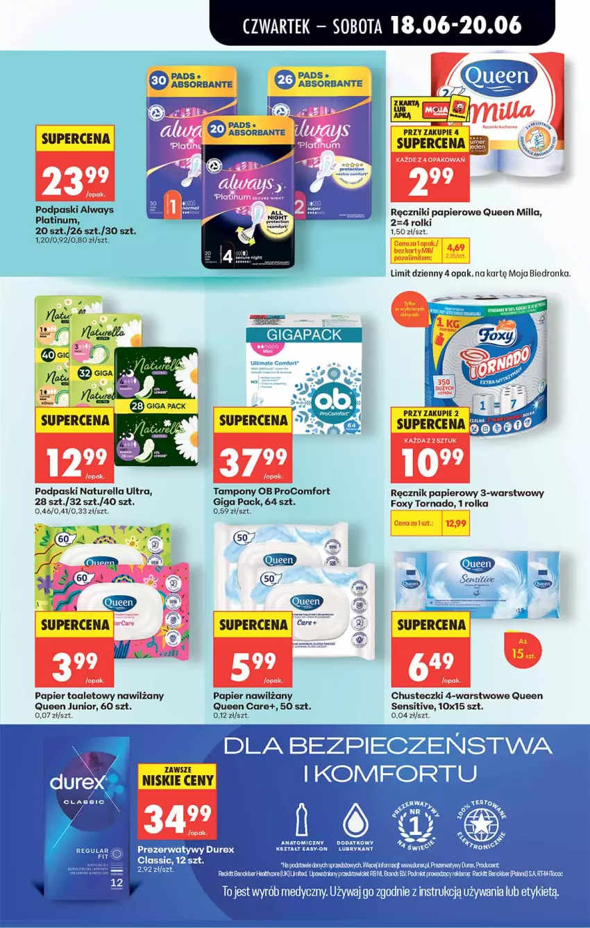 Gazetka promocyjna Biedronka - Od Czwartku - ważna 18.06 do 24.06.2026 - strona 59 - produkty: Always, Chusteczki, Foxy, Naturell, Naturella, Nawilżany papier, Papier, Papier toaletowy, Podpaski, Por, Ręcznik, Ręczniki papierowe, Rolki, Tampony