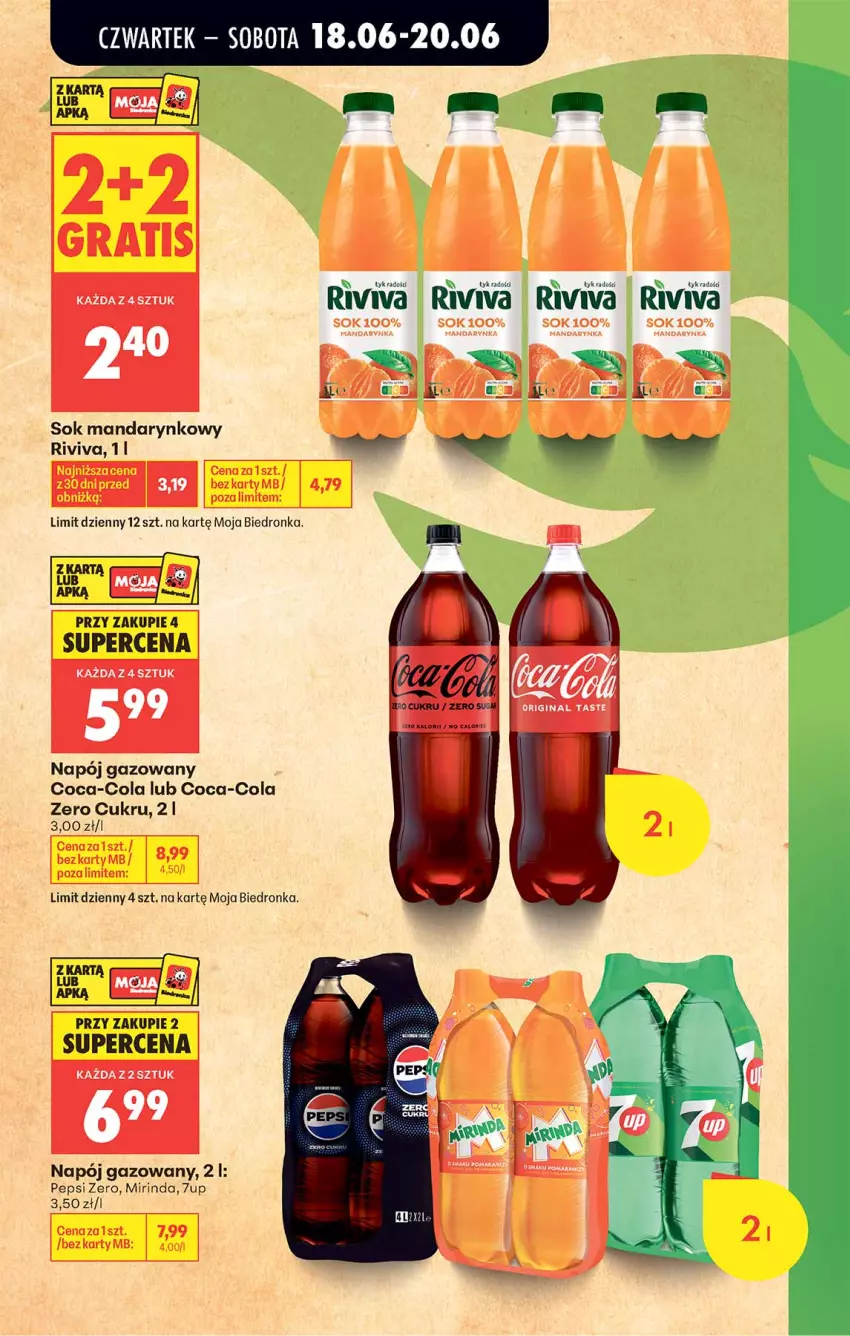 Gazetka promocyjna Biedronka - Od Czwartku - ważna 18.06 do 24.06.2026 - strona 9 - produkty: 7up, Coca-Cola, Gin, Gra, Mirinda, Napój, Napój gazowany, Pepsi, Sok