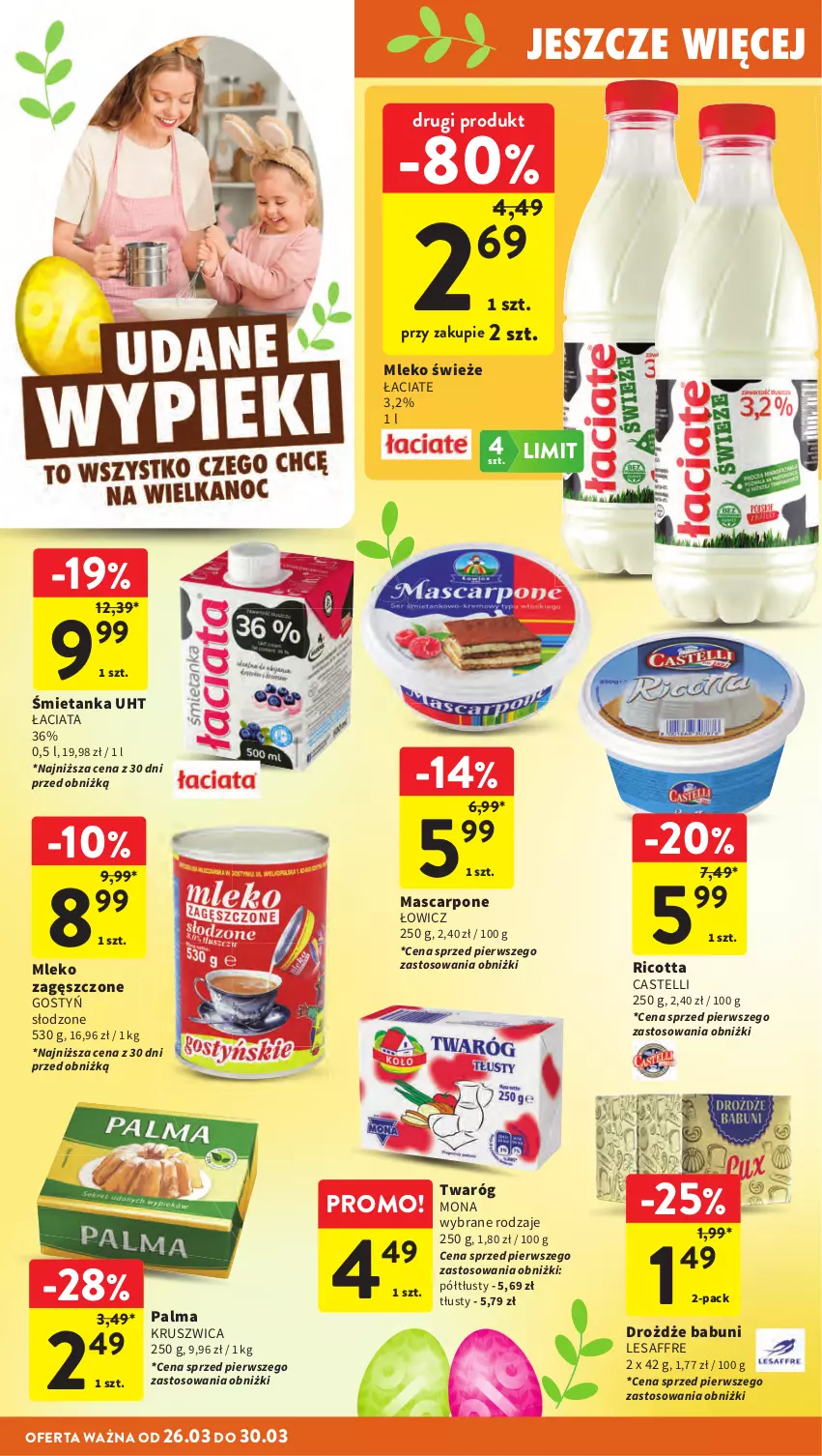 Gazetka promocyjna Intermarche - Gazetka promocyjna - ważna 26.03 do 30.03.2026 - strona 10 - produkty: Babuni, Drożdże, Mascarpone, Mleko, Mleko zagęszczone, Palma, Ricotta, Twaróg