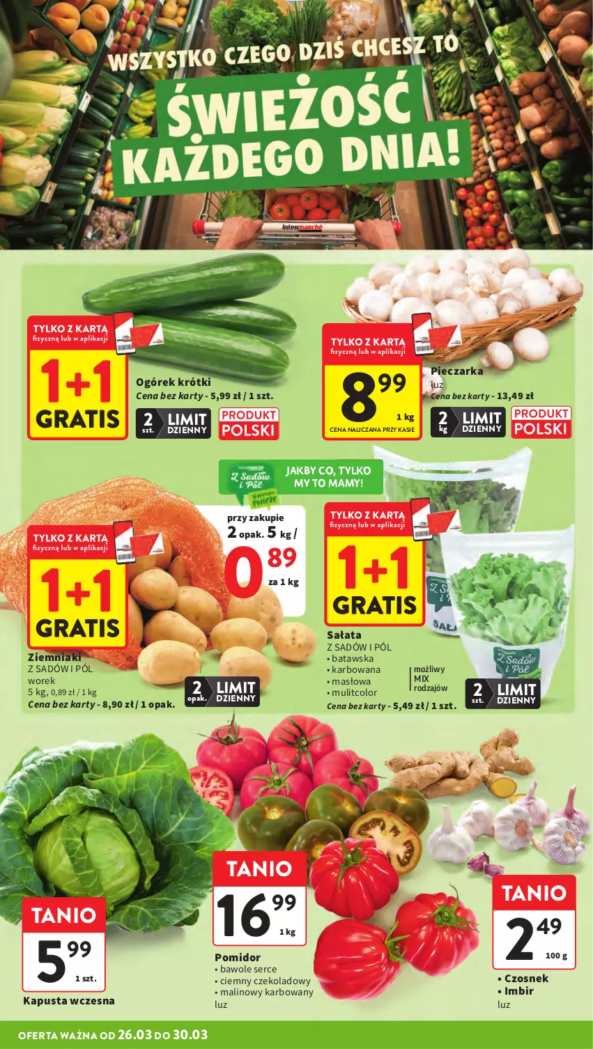 Gazetka promocyjna Intermarche - Gazetka promocyjna - ważna 26.03 do 30.03.2026 - strona 16 - produkty: Czosnek, Gra, Imbir, Masło, Ogórek, Piec, Pieczarka, Sałat, Sałata lodowa, Ser, Ziemniaki