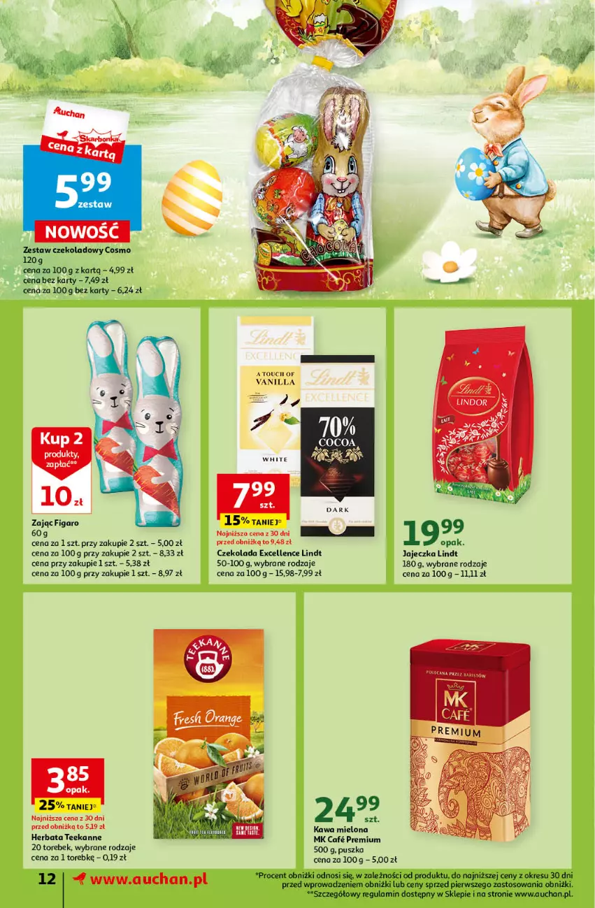 Gazetka promocyjna Auchan - Wielkanoc z najlepszej cenie! Część 1. Supermarket Auchan - ważna 14.03 do 20.03.2024 - strona 12 - produkty: Czekolada, Herbata, Kawa, Kawa mielona, Lindt, Teekanne