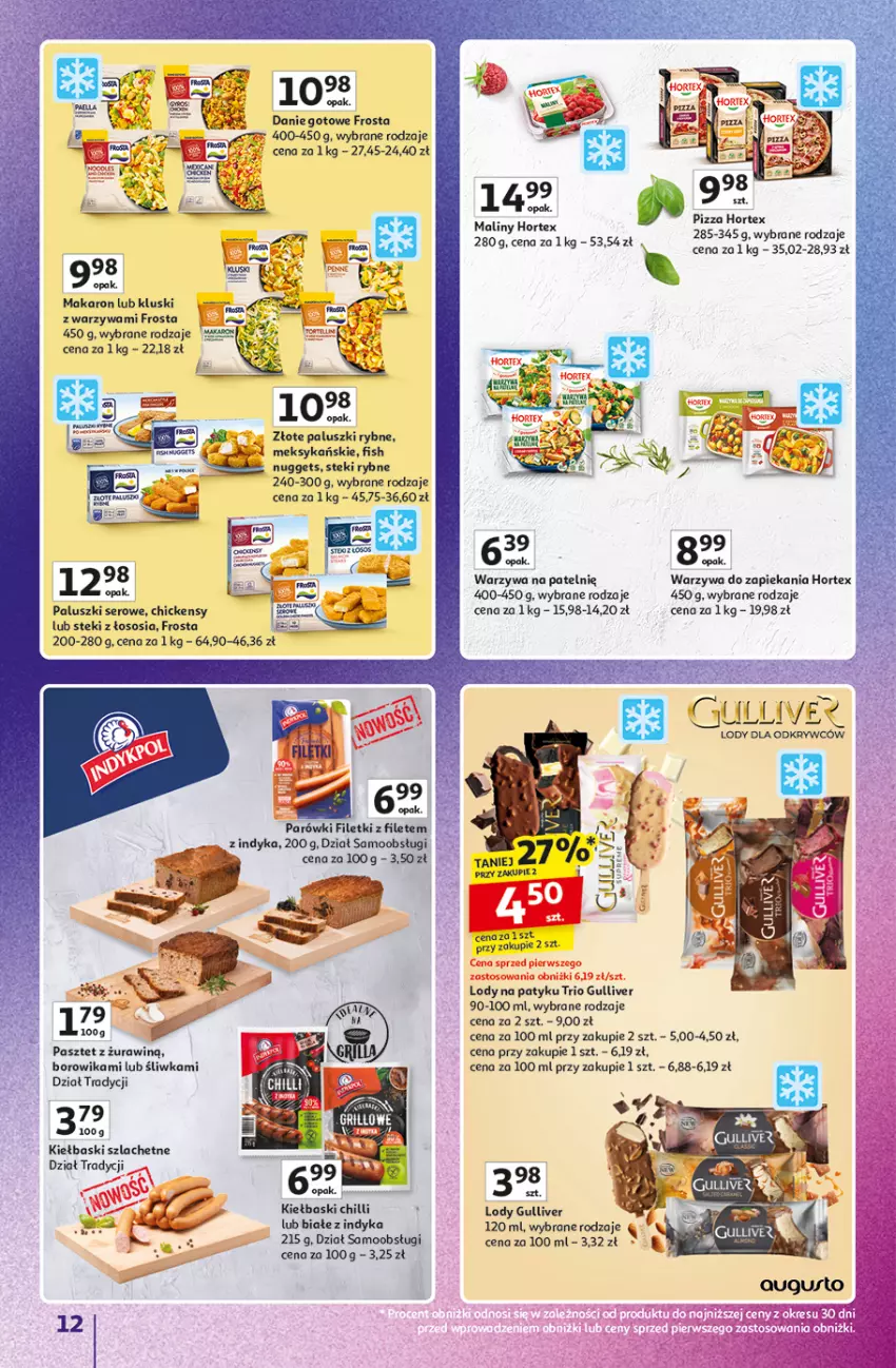 Gazetka promocyjna Auchan - Znane Marki Duży Wybór Hipermarket - ważna 12.06 do 18.06.2025 - strona 12 - produkty: Danie gotowe, Fa, Frosta, Hortex, Lody, Makaron, Maliny, Paluszki rybne, Parówki, Pasztet, Pizza, Ser, Sos, Stek, Warzywa