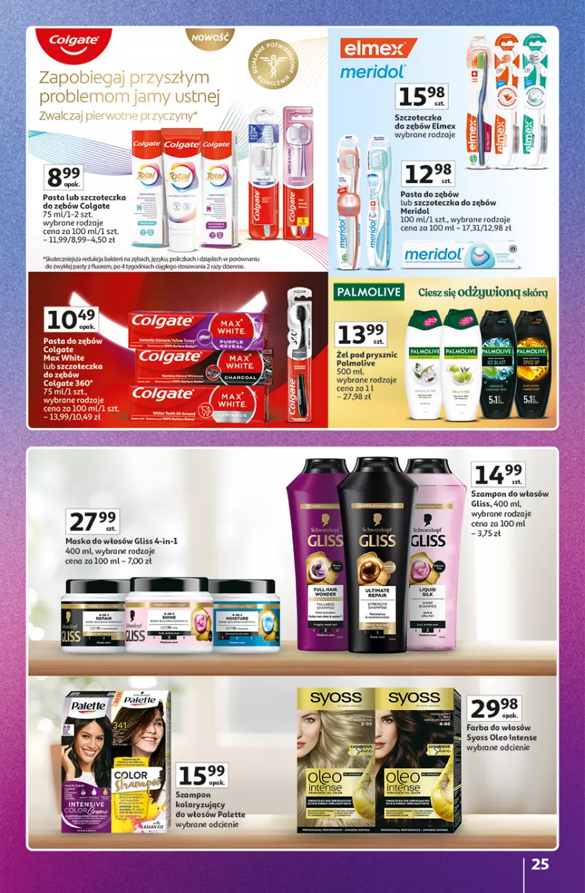 Gazetka promocyjna Auchan - Znane Marki Duży Wybór Hipermarket - ważna 12.06 do 18.06.2025 - strona 25 - produkty: Colgate, Elmex, Fa, Farba do włosów, LG, Maska, Maska do włosów, Oleo, Palette, Palmolive, Pasta do zębów, Por, Syoss, Szampon, Szczoteczka, Szczoteczka do zębów