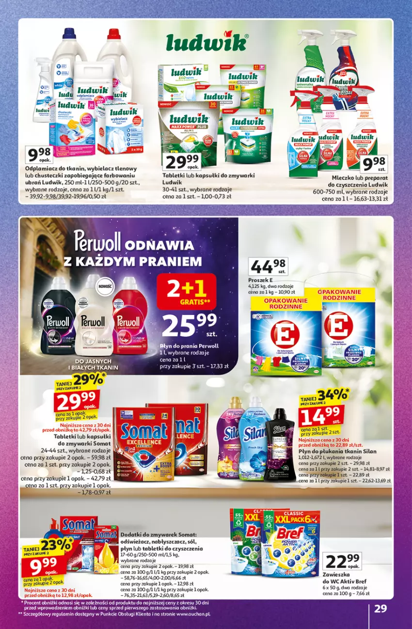 Gazetka promocyjna Auchan - Znane Marki Duży Wybór Hipermarket - ważna 12.06 do 18.06.2025 - strona 29 - produkty: Bref, Chusteczki, Fa, Ludwik, Mleczko, Perwoll, Płyn do płukania, Silan, Sól, Somat, Tablet, Zmywarki