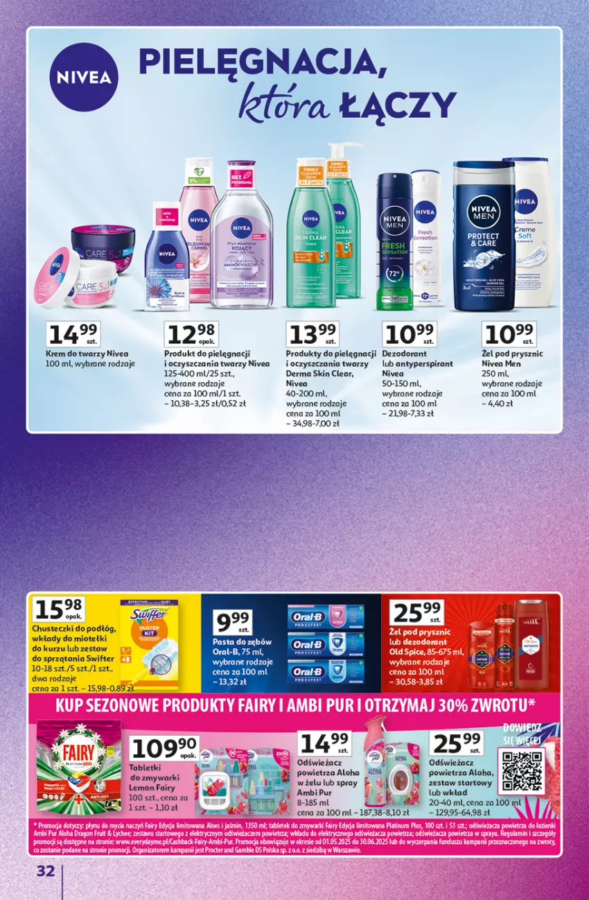 Gazetka promocyjna Auchan - Znane Marki Duży Wybór Hipermarket - ważna 12.06 do 18.06.2025 - strona 32 - produkty: Ambi Pur, Antyperspirant, Chusteczki, Dezodorant, Fa, Fairy, Krem do twarzy, Nivea, Nivea Men, Pasta do zębów, Pur, Tablet, Zmywarki