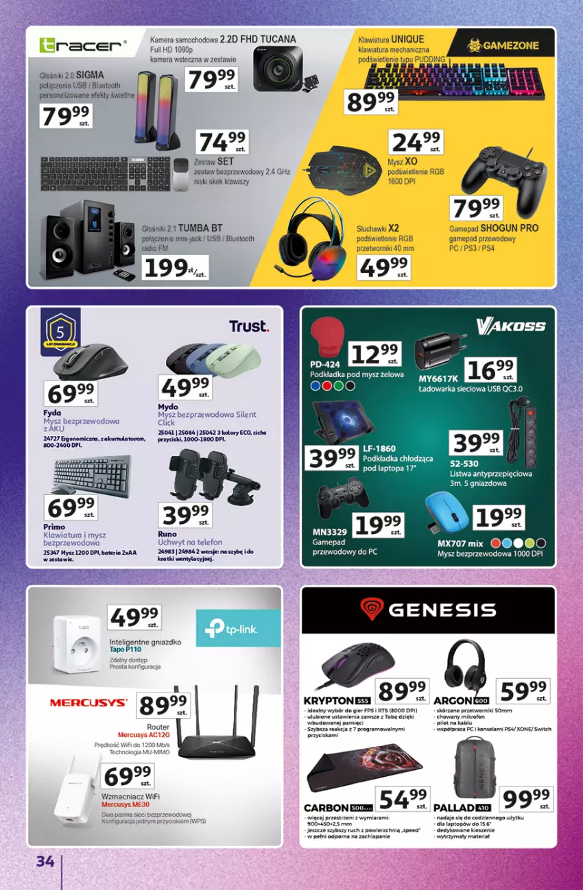 Gazetka promocyjna Auchan - Znane Marki Duży Wybór Hipermarket - ważna 12.06 do 18.06.2025 - strona 34 - produkty: Fa, Głośnik, Gra, Intel, Kamera, Klawiatura, Konsola, LG, Listwa, Mysz, Mysz bezprzewodowa, Podkład, Podkładka, Por, Router, Ryba, Słuchawki, Telefon, Top