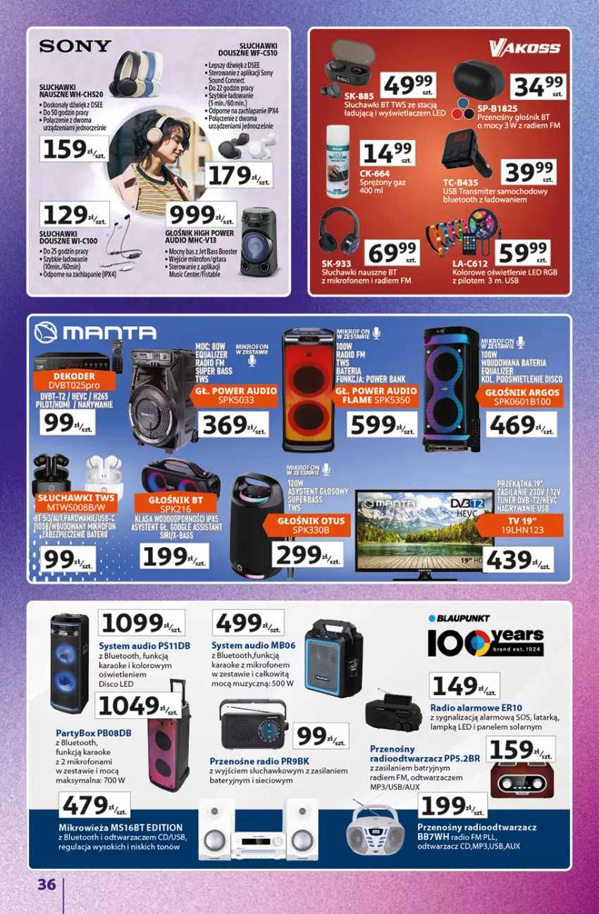 Gazetka promocyjna Auchan - Znane Marki Duży Wybór Hipermarket - ważna 12.06 do 18.06.2025 - strona 36 - produkty: Booster, Fa, Gitara, Głośnik, Mikrofon, Mikrowieża, Mus, Power audio, Radioodtwarzacz, Silan, Słuchawki, Sok, Sony, Tran, Transmiter, Transmiter samochodowy