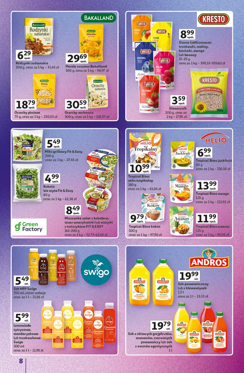 Gazetka promocyjna Auchan - Znane Marki Duży Wybór Hipermarket - ważna 12.06 do 18.06.2025 - strona 8 - produkty: Ananas, Bakalland, Banany, Fa, Grejpfrut, Grill, Helio, HP, Kebab, Kokos, Lemoniada, Maliny, Mango, Mieszanka sałat, Owoce, Rukola, Sałat, Sok, Sok pomarańczowy, Tropical, Truskawki, Tuńczyk