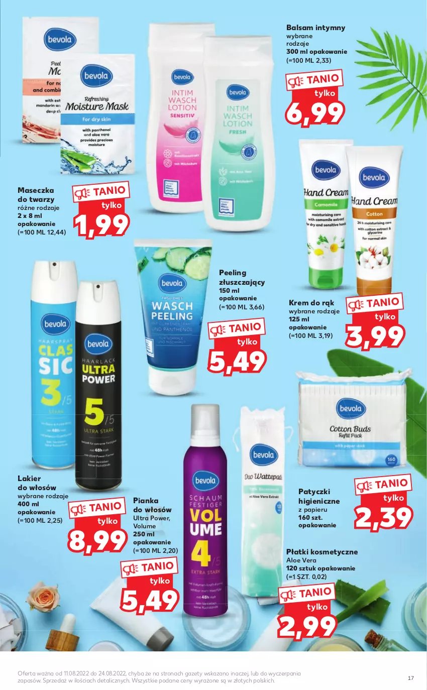 Gazetka promocyjna Kaufland - Katalog MARKI WŁASNE - ważna 11.08 do 24.08.2022 - strona 17 - produkty: Aloe vera, Krem do rąk, Lakier, Lakier do włosów, Papier, Peeling, Pianka do włosów, Płatki kosmetyczne