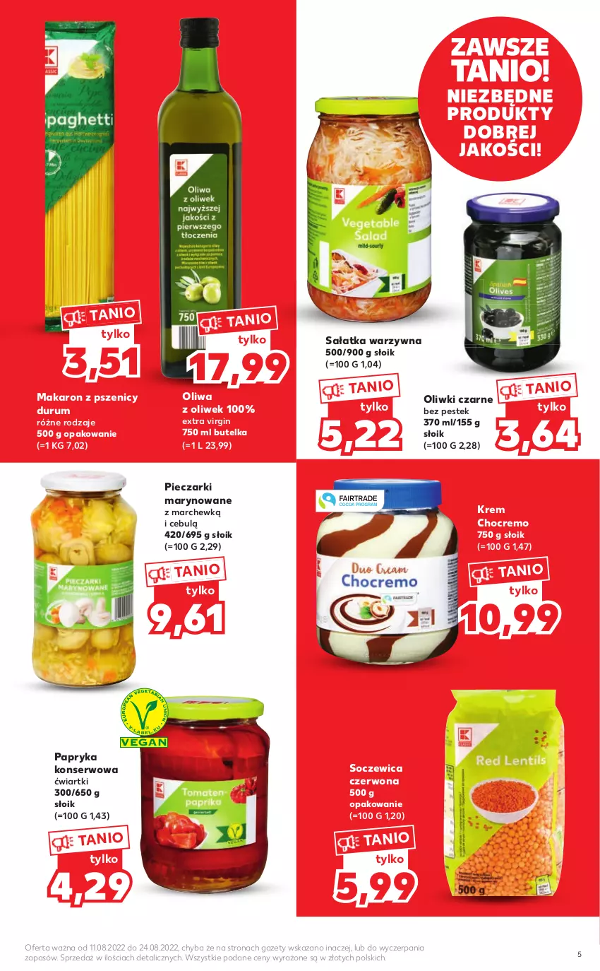 Gazetka promocyjna Kaufland - Katalog MARKI WŁASNE - ważna 11.08 do 24.08.2022 - strona 5 - produkty: Gin, Makaron, Oliwa, Oliwa z oliwek, Oliwki, Oliwki czarne, Papryka, Piec, Rum, Sałat, Sałatka, Sałatka warzywna, Ser, Stek