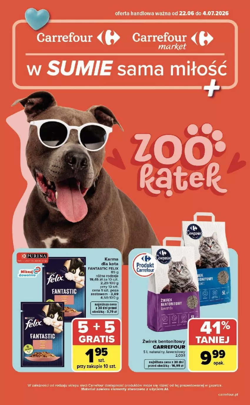 Gazetka promocyjna Carrefour - Gazetka ZOOkątek w SUMIE sama miłość - ważna 22.06 do 04.07.2026 - strona 1 - produkty: Fa, Fanta, Felix