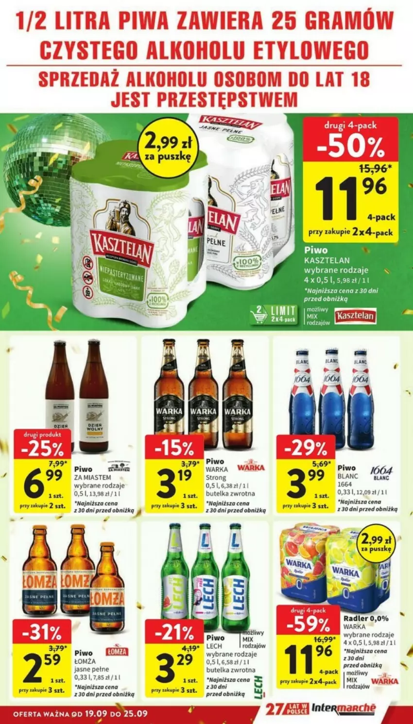 Gazetka promocyjna Intermarche - ważna 19.09 do 25.09.2024 - strona 22 - produkty: Kasztelan, Piwo, Warka, Wella