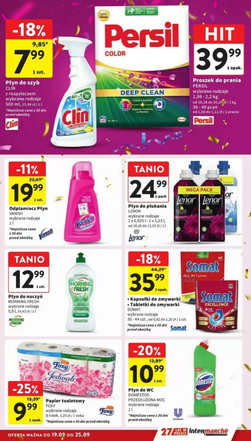 Gazetka promocyjna Intermarche - ważna 19.09 do 25.09.2024 - strona 27 - produkty: Domestos, Foxy, Papier, Papier toaletowy, Persil, Płyn do płukania, Płyn do szyb, Płyn do wc, Somat, Tablet, Tabletki do zmywarki, Zmywarki