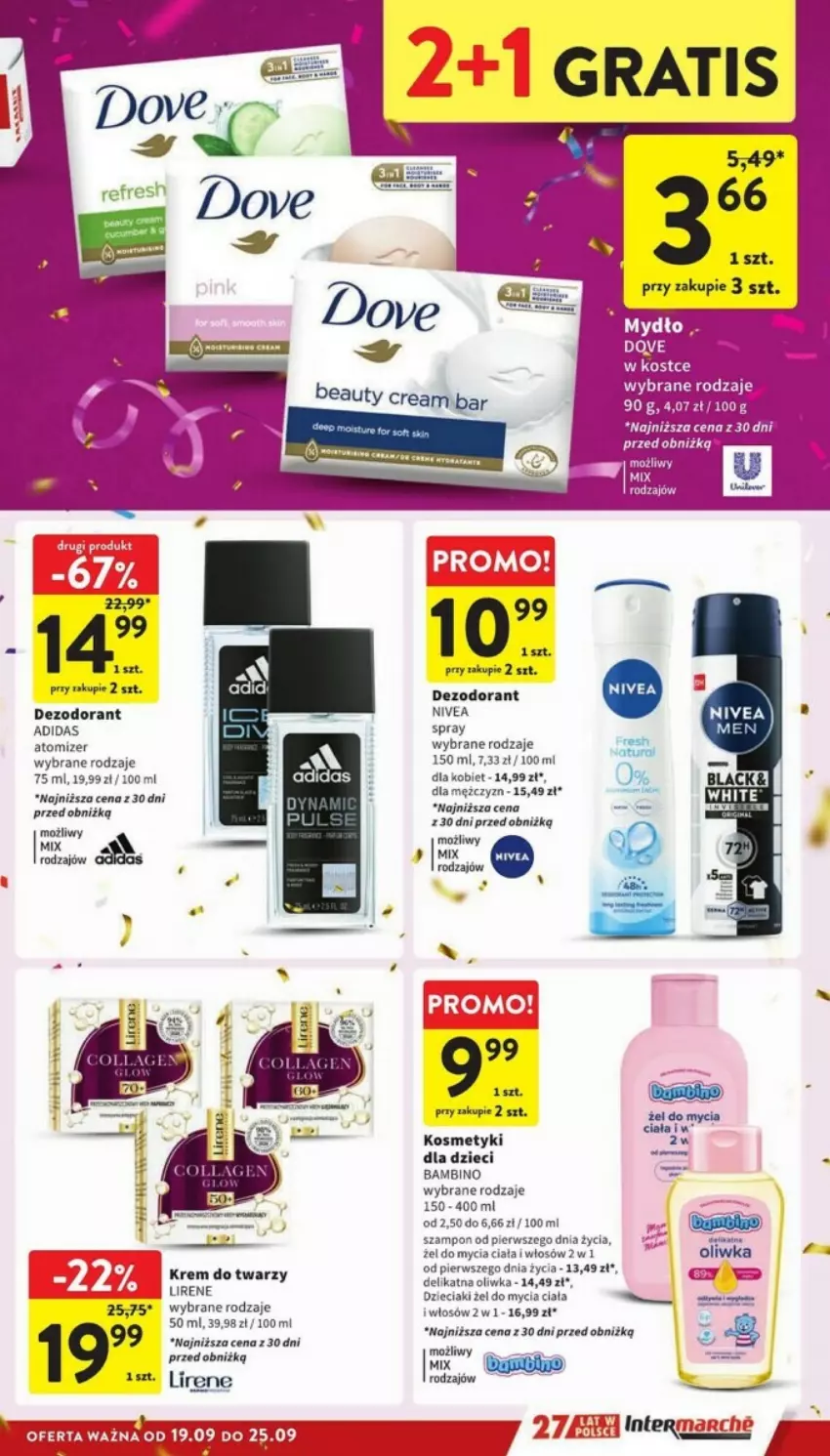 Gazetka promocyjna Intermarche - ważna 19.09 do 25.09.2024 - strona 29 - produkty: Adidas, Dezodorant, Dzieci, Kosmetyki dla dzieci, Krem do twarzy, Lirene, Nivea, Szampon