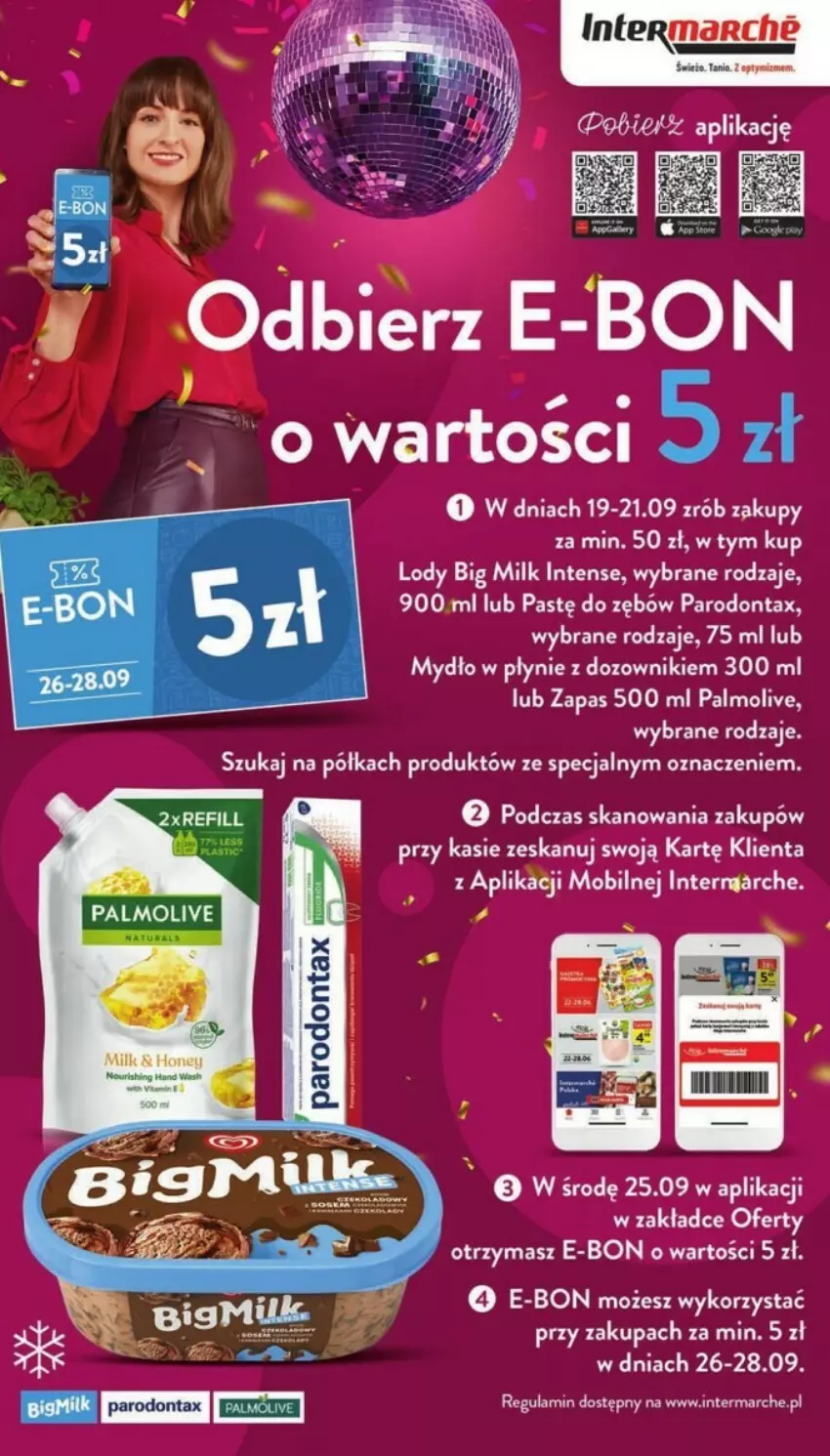 Gazetka promocyjna Intermarche - ważna 19.09 do 25.09.2024 - strona 40 - produkty: Big Milk, Dozownik, Lody, Mydło, Mydło w płynie, Palmolive, Parodontax, Półka