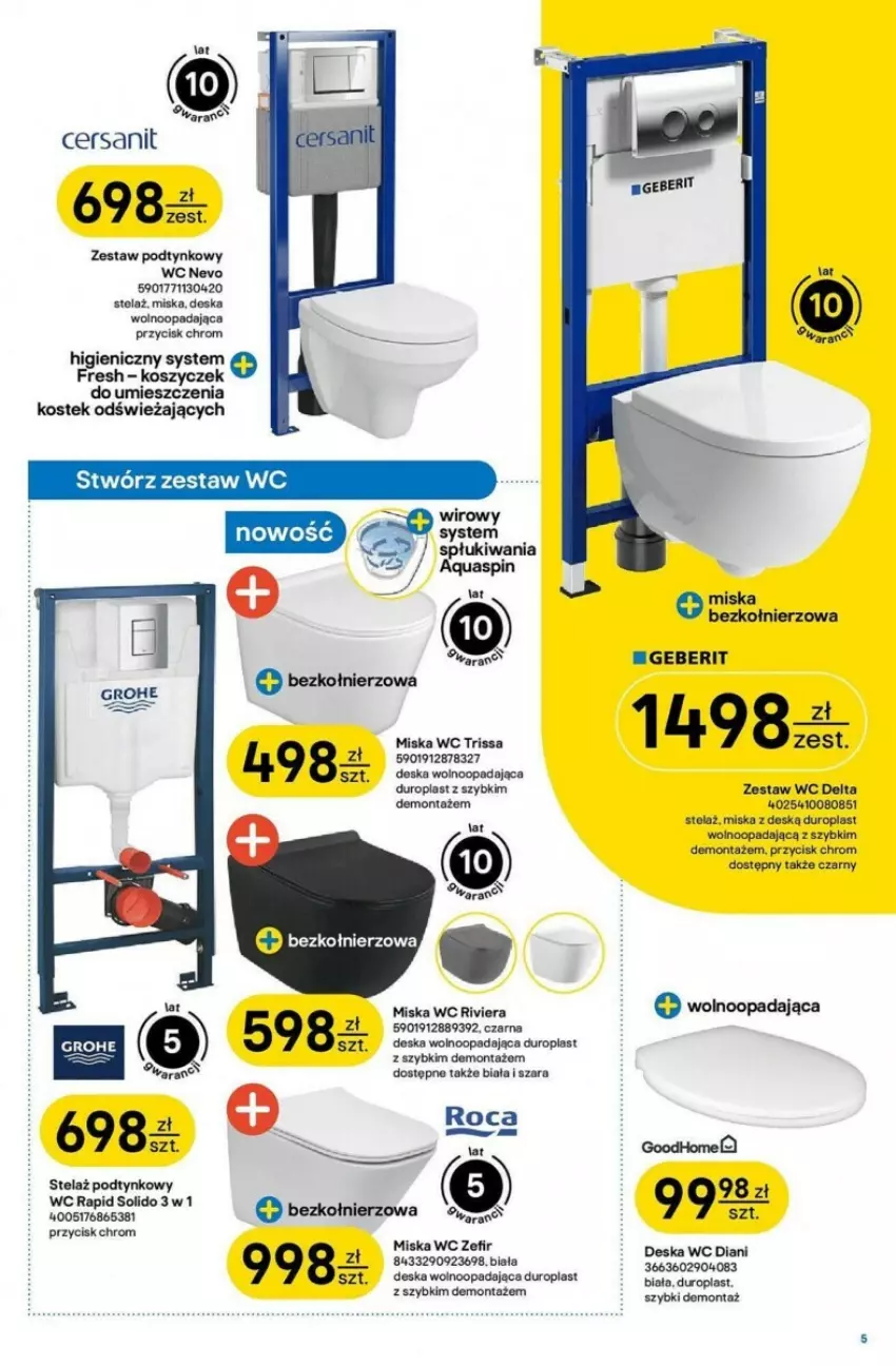 Gazetka promocyjna Castorama - ważna 03.07 do 16.07.2024 - strona 12 - produkty: Cersanit, Deska wolnoopadająca, Kosz, Miska, Piast, Stek, Zestaw podtynkowy WC