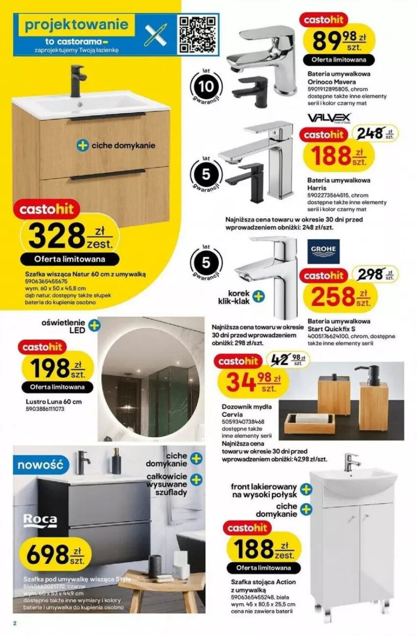 Gazetka promocyjna Castorama - ważna 03.07 do 16.07.2024 - strona 9 - produkty: Astor, Bateria, Bateria umywalkowa, Dozownik, Dozownik mydła, Grohe, Lakier, Lustro, Rama, Ser, Słupek, Sok, Szafka