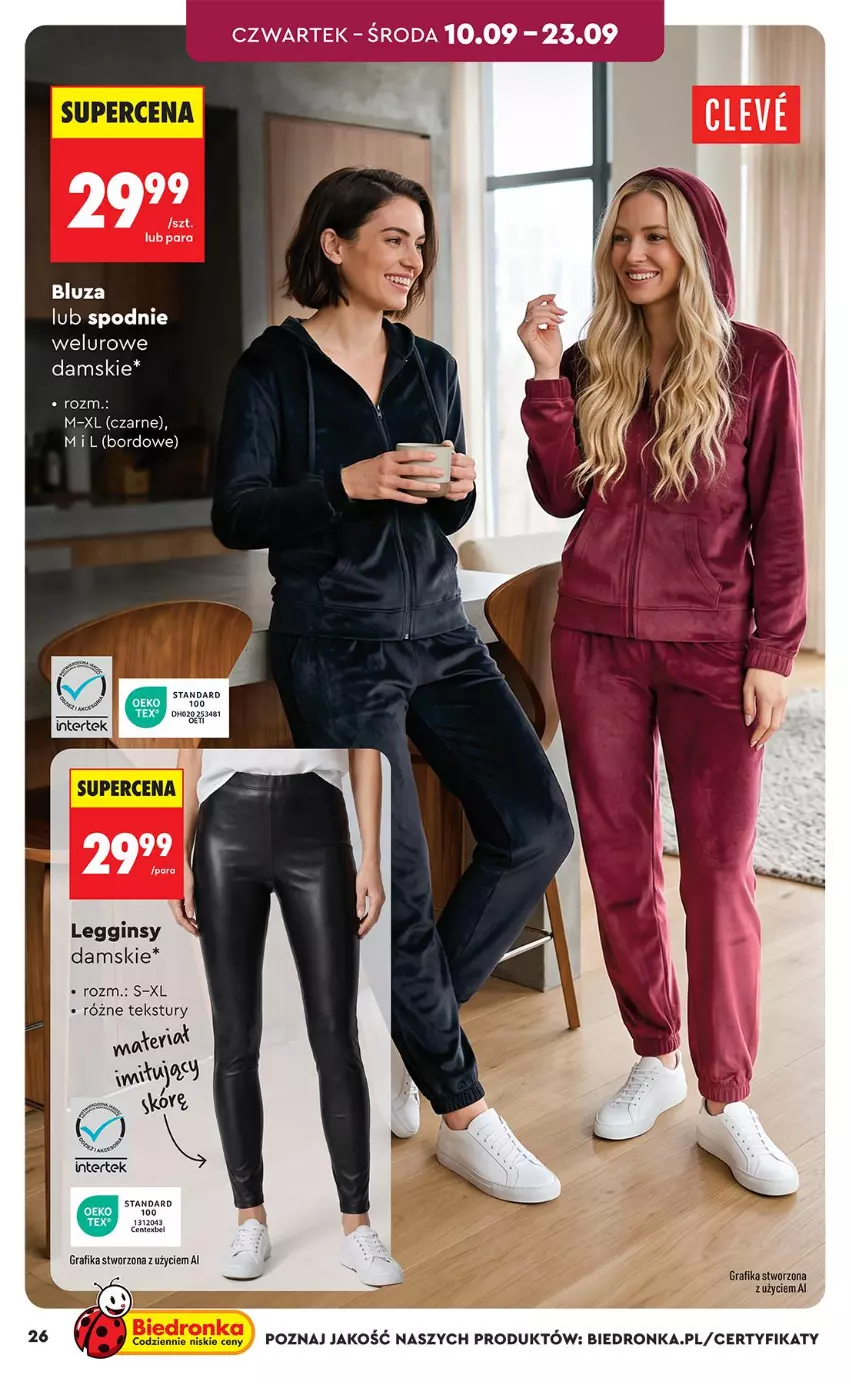 Gazetka promocyjna Biedronka - Okazje Tygodnia - ważna 05.09 do 19.09.2026 - strona 26 - produkty: Bluza, Gin, Gra, Grafika, Legginsy, Spodnie, Spodnie welurowe