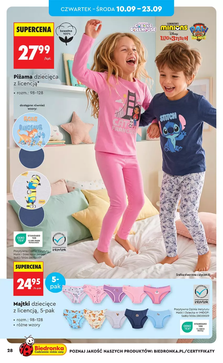 Gazetka promocyjna Biedronka - Okazje Tygodnia - ważna 05.09 do 19.09.2026 - strona 28 - produkty: Dzieci, Gra, Grafika, Majtki, Piżama