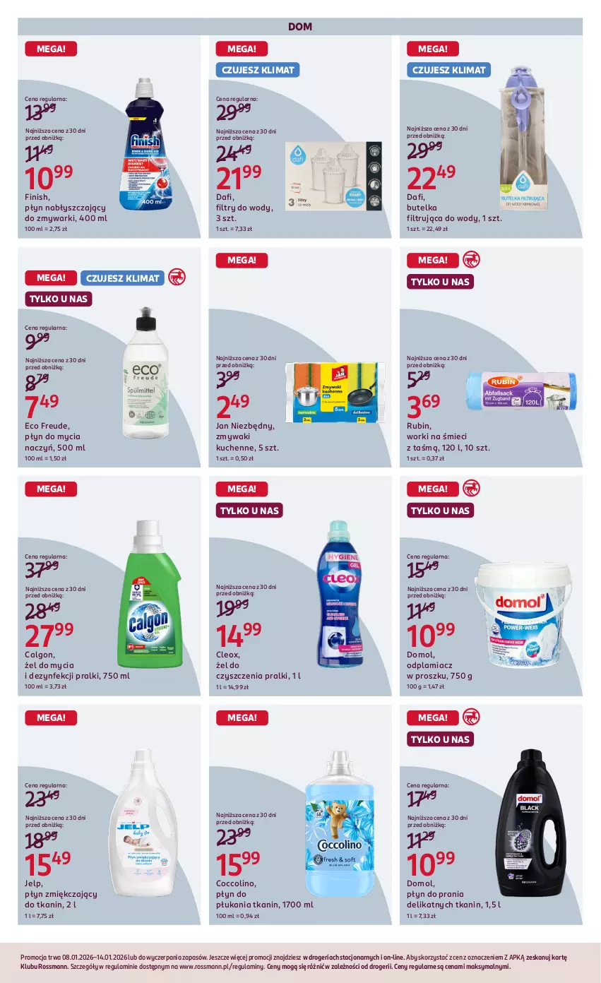Gazetka promocyjna Rossmann - 8 stycznia - ważna 08.01 do 14.01.2026 - strona 4 - produkty: Calgon, Coccolino, Do mycia naczyń, Domol, Finish, Jan Niezbędny, LG, Odplamiacz, Płyn do mycia, Płyn do mycia naczyń, Płyn do płukania, Płyn do prania, Płyn nabłyszczający, Pralki, Rubin, Worki na śmiec, Worki na śmieci, Zmywaki kuchenne, Zmywarki