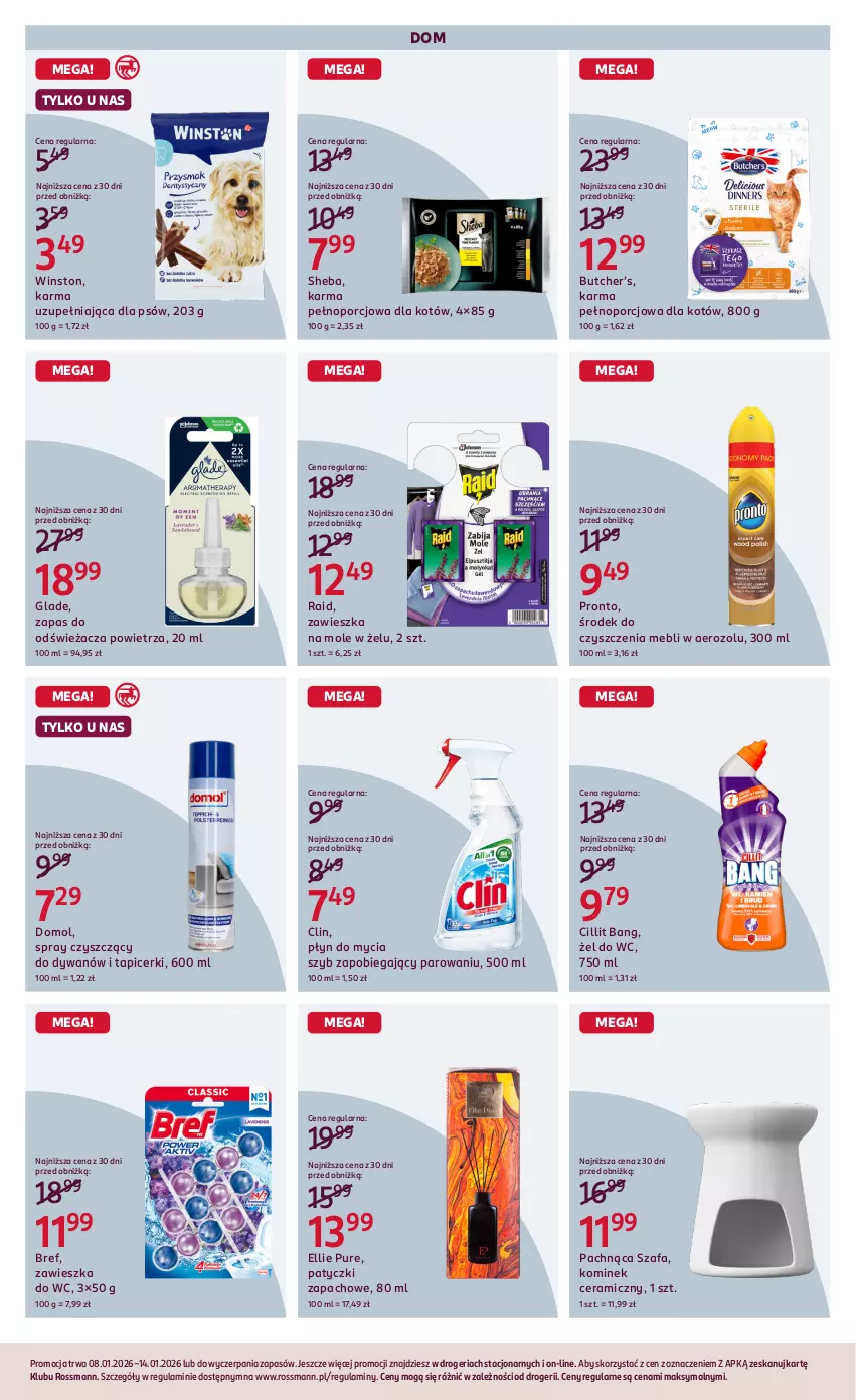 Gazetka promocyjna Rossmann - 8 stycznia - ważna 08.01 do 14.01.2026 - strona 5 - produkty: Bref, Cillit Bang, Clin, Domol, Dywan, Fa, Kominek, Płyn do mycia, Por, Pronto, Pur, Sheba, Szafa, Winston, Zawieszka do wc