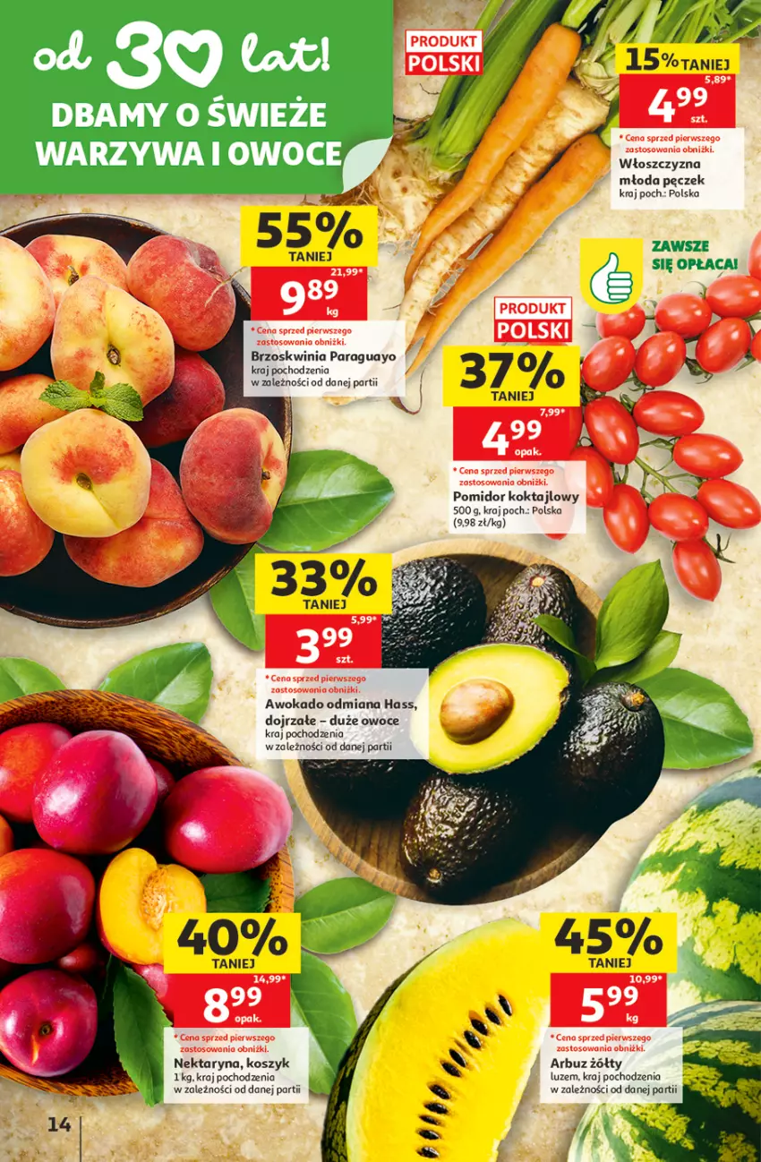 Gazetka promocyjna Auchan - 30 Lat Hipermarket - ważna 11.06 do 17.06.2026 - strona 14 - produkty: Arbuz, Kosz, Nektar, Owoce, Warzywa, Warzywa i owoce
