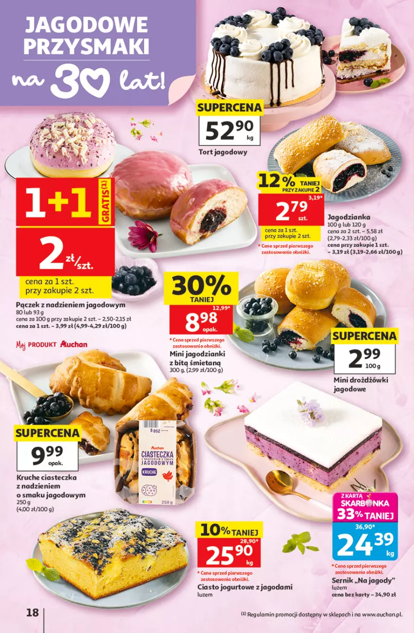 Gazetka promocyjna Auchan - 30 Lat Hipermarket - ważna 11.06 do 17.06.2026 - strona 18 - produkty: Ciasto jogurtowe, Jagody, Jagodzianka, Jogurt, Pączek, Przysmaki, Ser