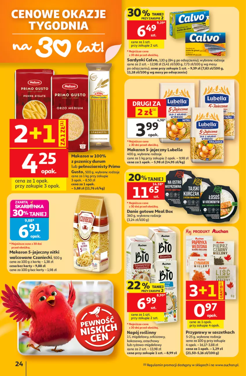 Gazetka promocyjna Auchan - 30 Lat Hipermarket - ważna 11.06 do 17.06.2026 - strona 24 - produkty: Bell, Bella, Danie gotowe, Kokos, Kurczak, Lubella, Makaron, Napój, Napój roślinny, Przyprawy, Rum, Ryż, Sardynki, Wieprzowina