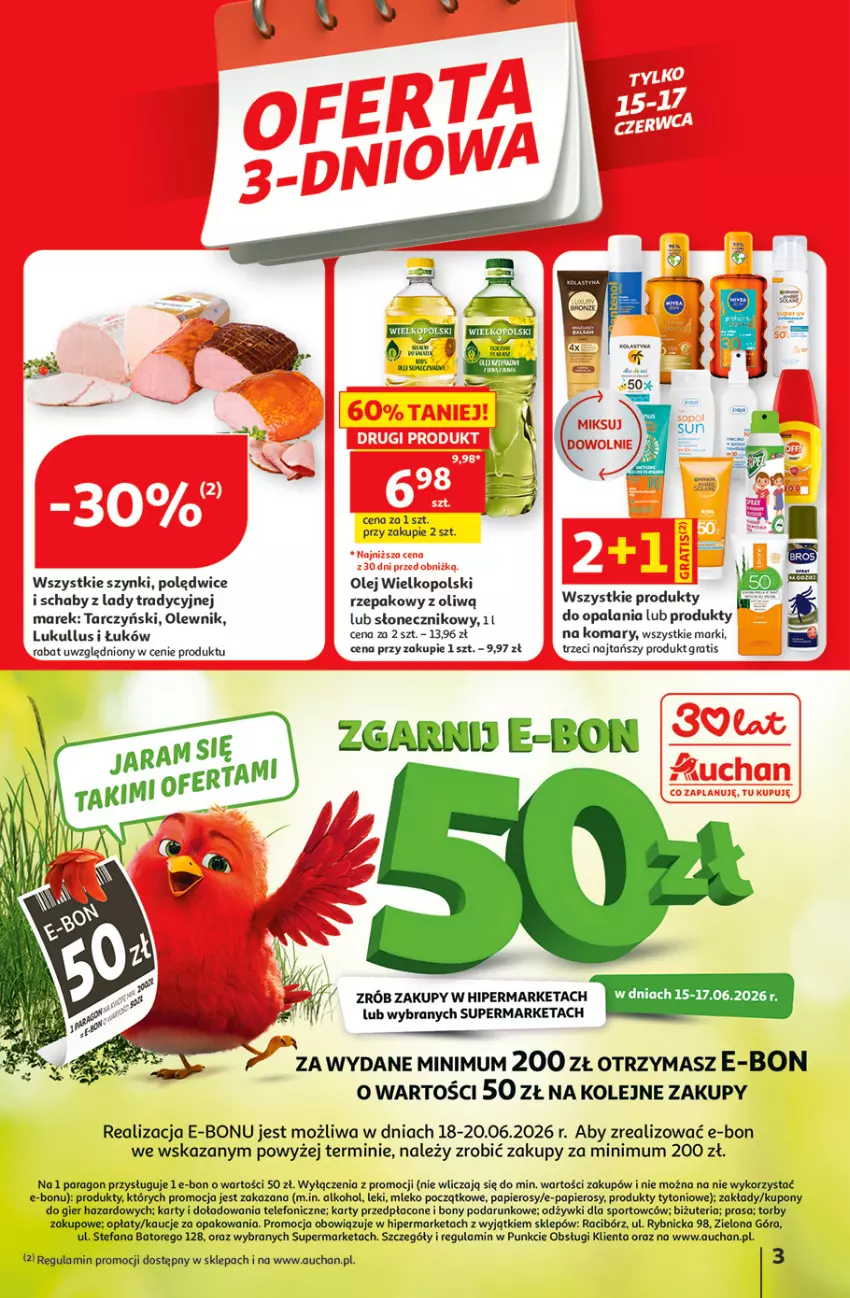 Gazetka promocyjna Auchan - 30 Lat Hipermarket - ważna 11.06 do 17.06.2026 - strona 3 - produkty: Fa, Gra, Mleko, Olej, Olewnik, Papier, Por, Sport, Tarczyński, Telefon