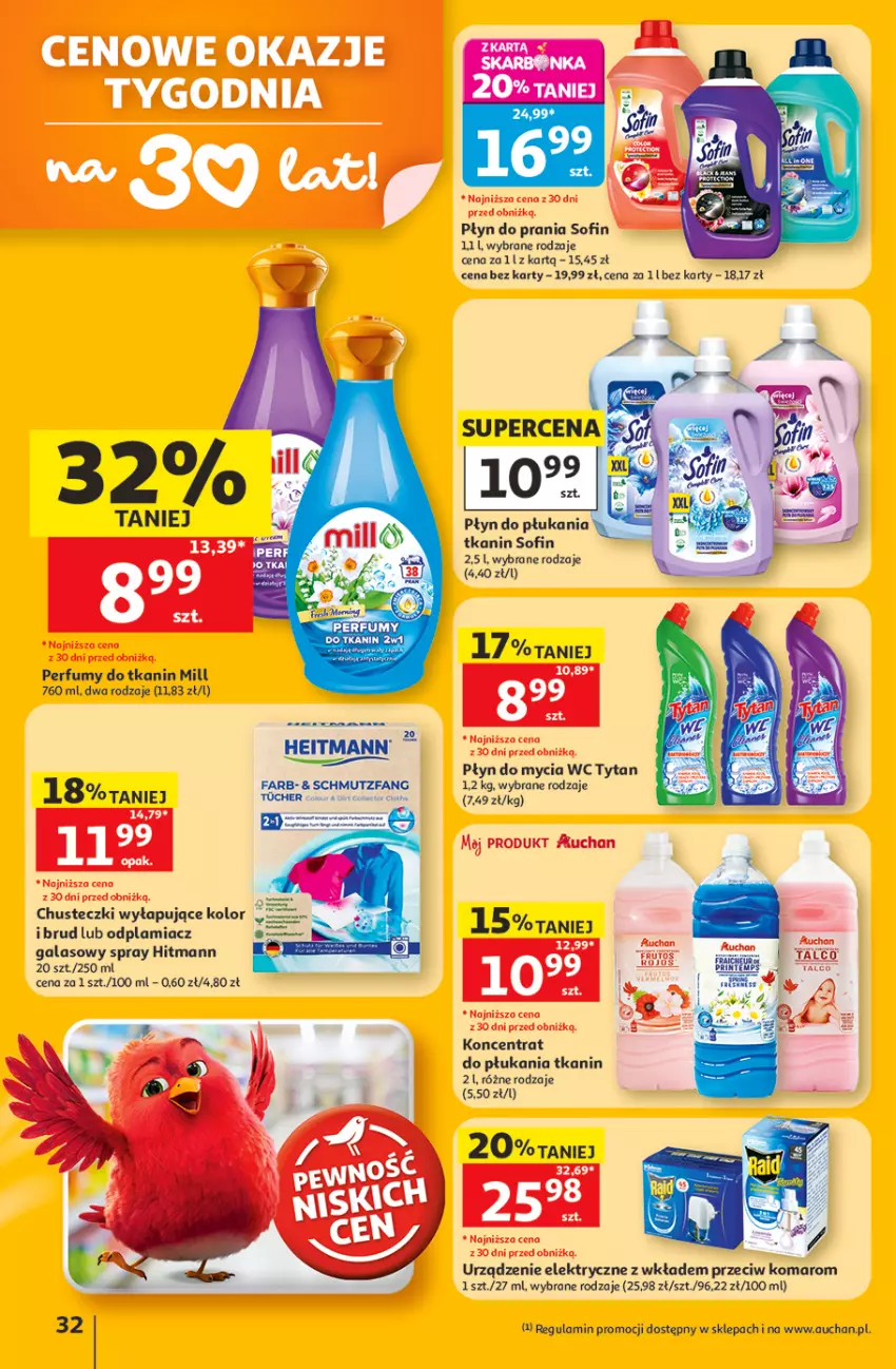 Gazetka promocyjna Auchan - 30 Lat Hipermarket - ważna 11.06 do 17.06.2026 - strona 32 - produkty: Chusteczki, Fa, Gala, Hitman, Odplamiacz, Perfum, Płyn do mycia, Płyn do płukania, Płyn do prania, Tytan