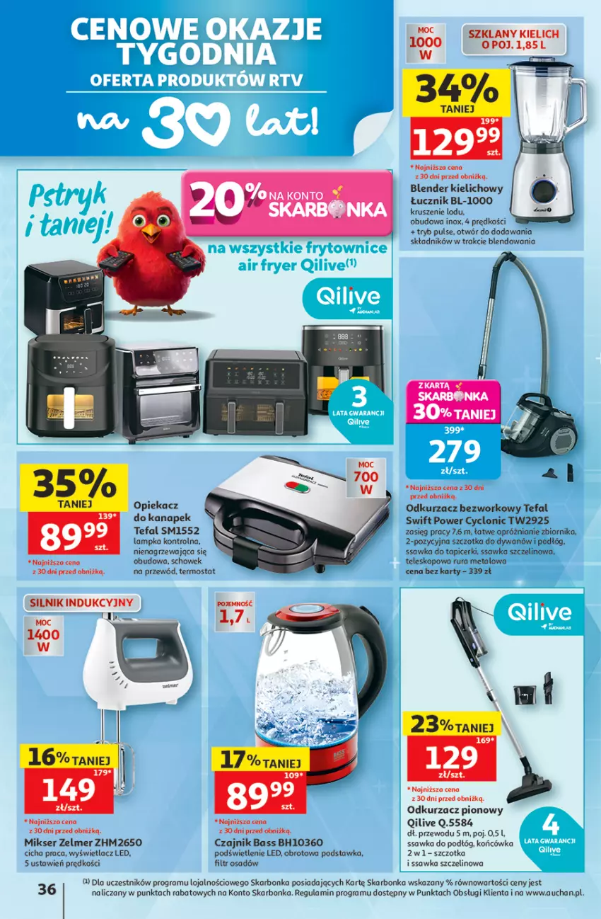 Gazetka promocyjna Auchan - 30 Lat Hipermarket - ważna 11.06 do 17.06.2026 - strona 36 - produkty: Blender, Czajnik, Dywan, Fa, Gra, Mikser, Odkurzacz, Opiekacz do kanapek, Przewód, Rura, Ser, Szczotka, Tefal, Teleskop, Termos, Zelmer