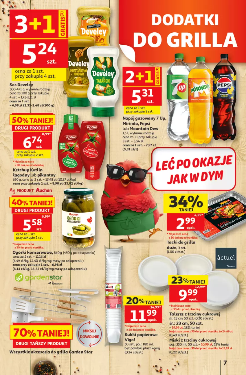 Gazetka promocyjna Auchan - 30 Lat Hipermarket - ważna 11.06 do 17.06.2026 - strona 7 - produkty: Grill, Ketchup, Kotlin, Mirinda, Napój, Napój gazowany, Ogórki konserwowe, Papier, Pepsi, Ser, Sos, Talerz, Tera