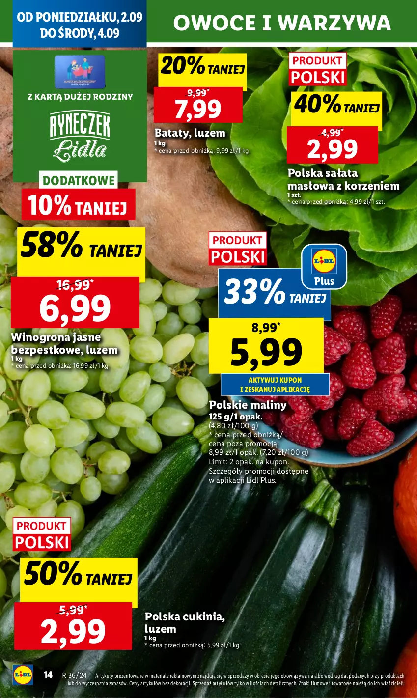 Gazetka promocyjna Lidl - GAZETKA - ważna 02.09 do 04.09.2024 - strona 20 - produkty: Chleb, Maliny, Masło, Owoce, Sałat, Sałata masłowa, Ser, Warzywa, Wino, Winogrona