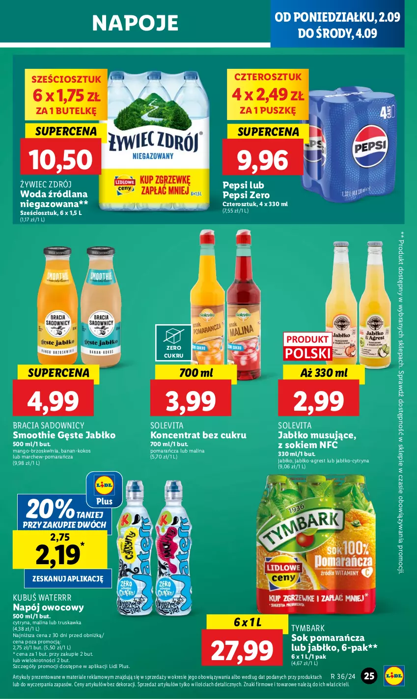 Gazetka promocyjna Lidl - GAZETKA - ważna 02.09 do 04.09.2024 - strona 31 - produkty: Gres, Kokos, Kubuś, Kubuś Waterrr, LANA, Mango, Mus, Napój, Napoje, Pepsi, Smoothie, Sok, Tymbark, Woda