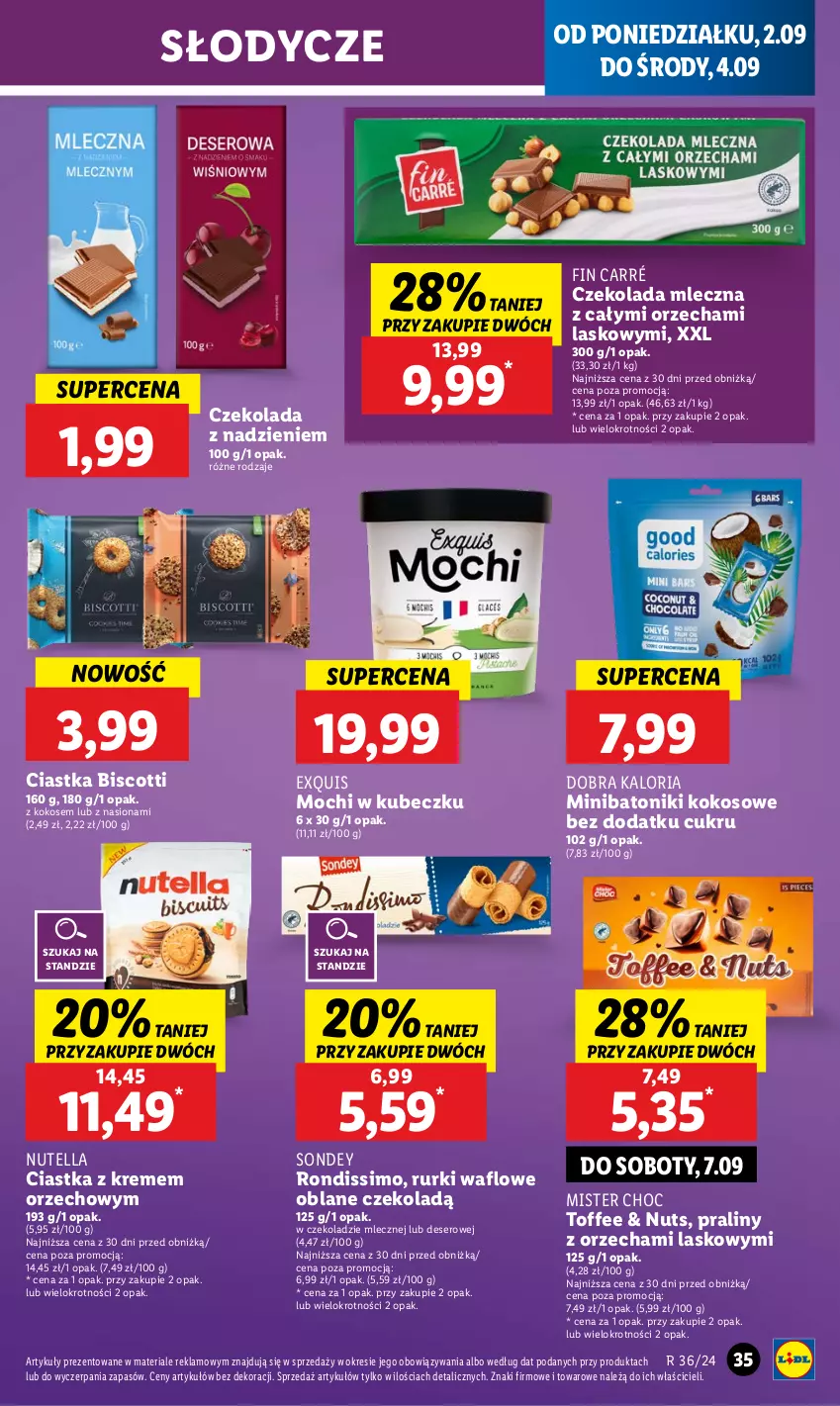 Gazetka promocyjna Lidl - GAZETKA - ważna 02.09 do 04.09.2024 - strona 43 - produkty: Baton, Ciastka, Czekolada, Czekolada mleczna, Deser, Kokos, Nutella, Praliny, Rurki, Ser, Tonik