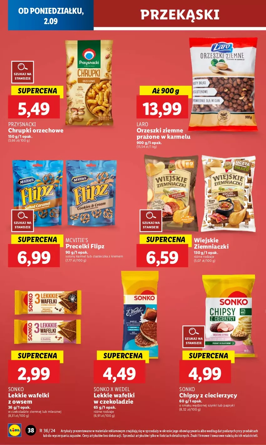 Gazetka promocyjna Lidl - GAZETKA - ważna 02.09 do 04.09.2024 - strona 46 - produkty: Chipsy, Chrupki, Orzeszki, Orzeszki ziemne, Precelki, Przysnacki, Sonko