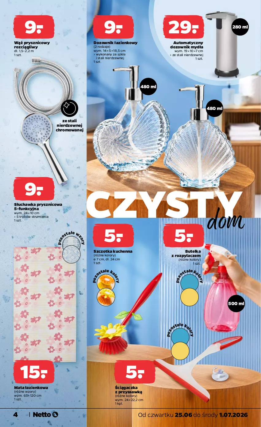 Gazetka promocyjna Netto - Od Czwartku - ważna 25.06 do 01.07.2026 - strona 4 - produkty: Dozownik, Dozownik mydła, Mata łazienkowa, Rum, Słuchawka prysznicowa, Szczotka