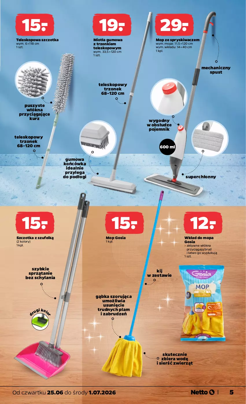 Gazetka promocyjna Netto - Od Czwartku - ważna 25.06 do 01.07.2026 - strona 5 - produkty: Miotła, Mop, Pojemnik, Sprzątanie, Szczotka, Teleskop, Wkład do mopa