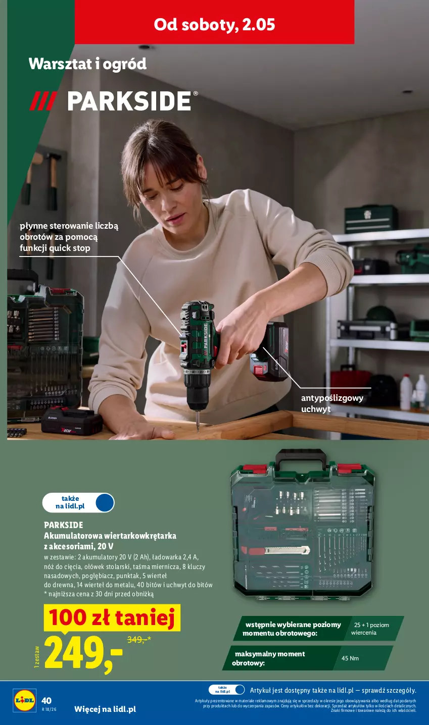 Gazetka promocyjna Lidl - Katalog ważny od 27.04 - ważna 27.04 do 02.05.2026 - strona 48 - produkty: Akumulator, Akumulatorowa wiertarkowkrętark, Ogród, Parkside, Tarka, Taśma miernicza, Top, Warka, Wiertarkowkrętarka, Wkręt, Wkrętarka