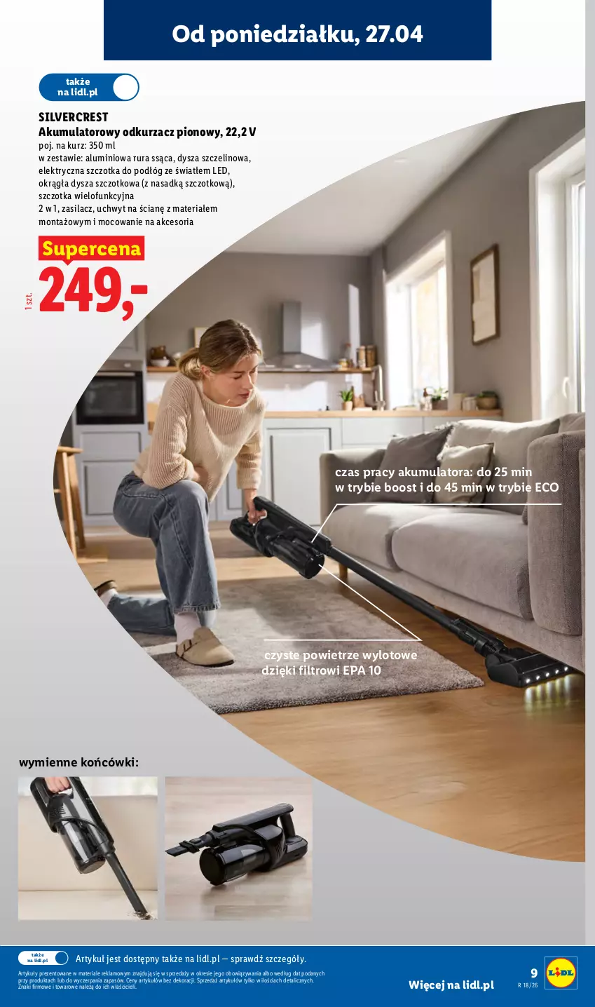 Gazetka promocyjna Lidl - Katalog ważny od 27.04 - ważna 27.04 do 02.05.2026 - strona 9 - produkty: Akumulator, Odkurzacz, Rura, Silvercrest, Szczotka
